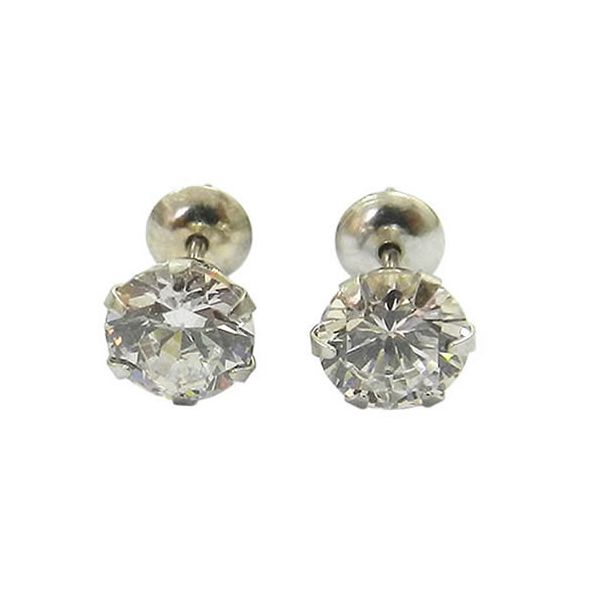 Brincos de Ouro Branco 18K com Zircônia 3mm 