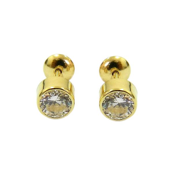 Brinco Baby em Ouro 18K com Zircônia Redondo 