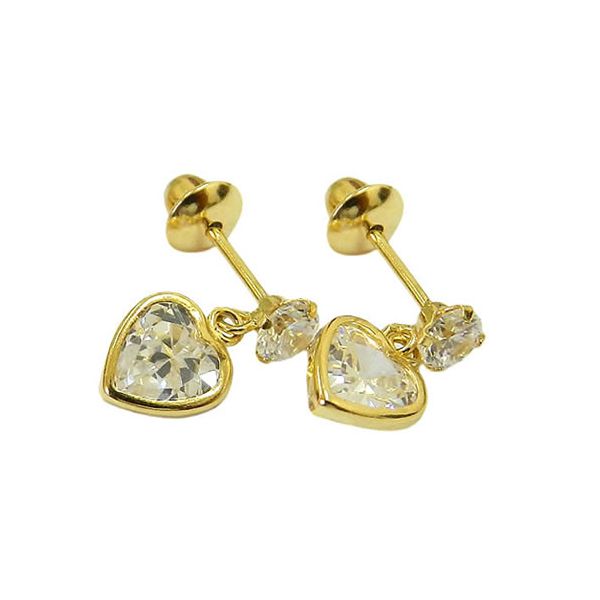 Brinco infantil de Coração em ouro 18K com zircônia