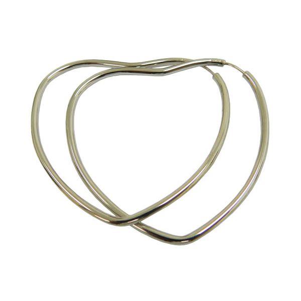 Argola Grande em Ouro Branco 18K Coração