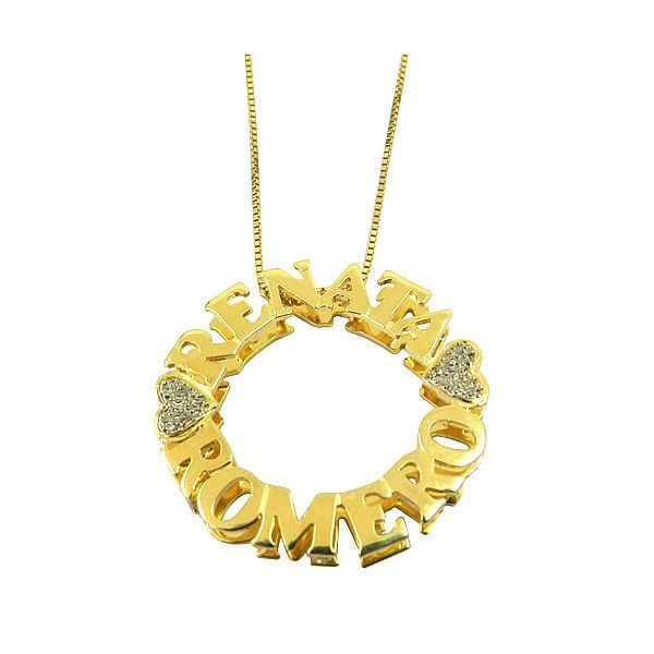 Gargantilha Mandala personalizada com dois nomes em Ouro 18K