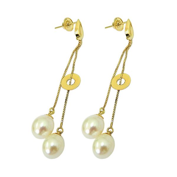 Brinco Longo de Ouro 18K com Pérolas