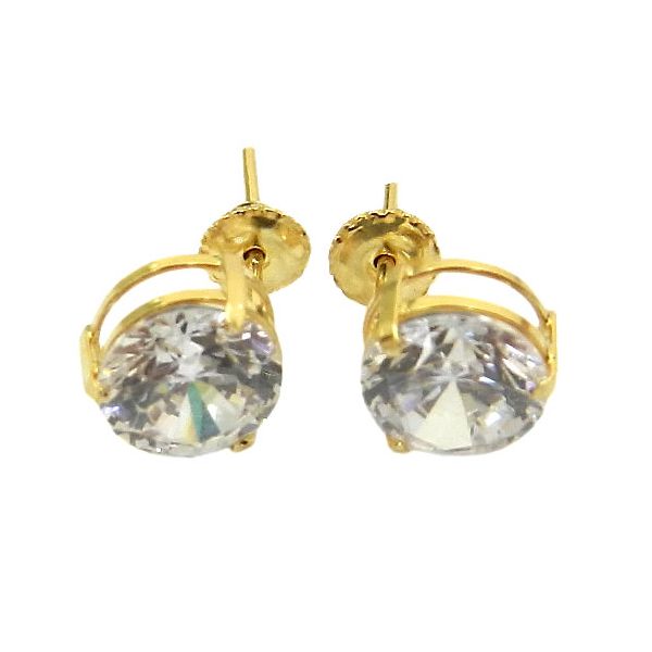 Brinco Solitário de Ouro 18K com Zircônia 6mm