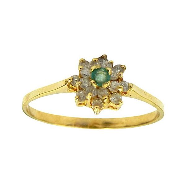 Anel Feminino de Flor com Brilhantes e Esmeralda Ouro 18K