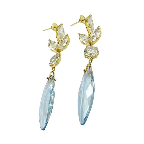 Brinco Longo em Ouro 18K com Zircônia e Cristal