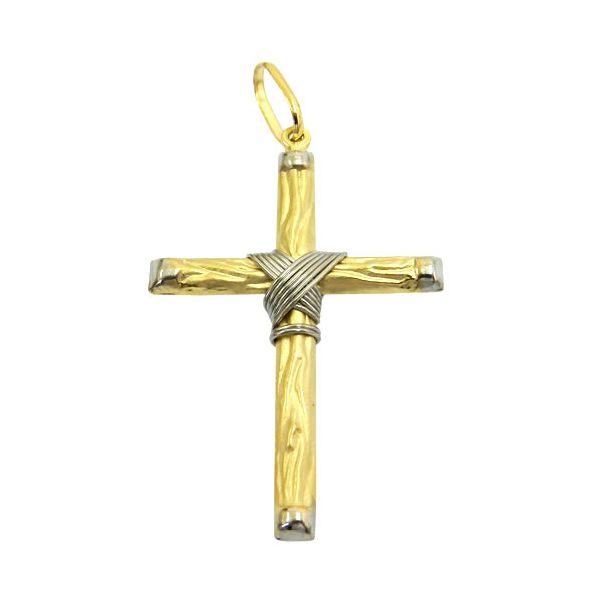 Crucifixo de Ouro 18K com design imitando madeira 