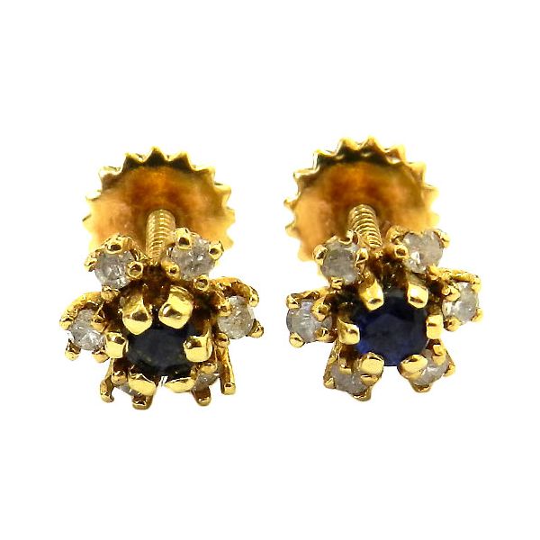 Brinco Flor em Ouro 18K com Brilhantes e Safira Azul