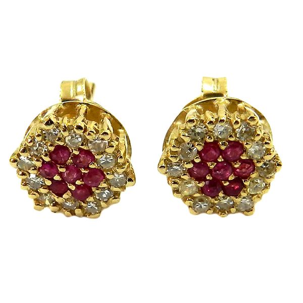 Brinco em Ouro 18K de Brilhantes e Rubis 2.6g 8.5mm