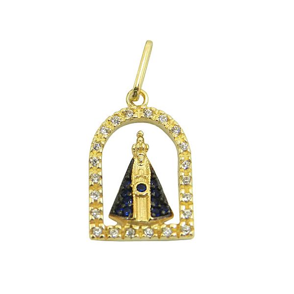 Pingente Nossa Senhora Aparecida em Ouro cravejado com Zircônia
