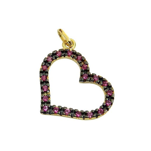 Pingente Feminino de Coração em Ouro 18K com Zircônia Vermelha