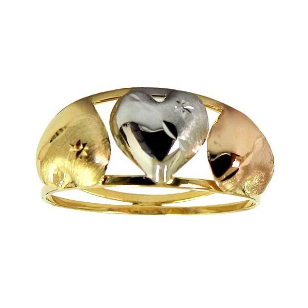Anel Três Corações em Ouro Branco, Amarelo e Rose 18K