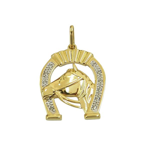 Pingente de Ouro 18K Cavalo e Ferradura com Brilhantes