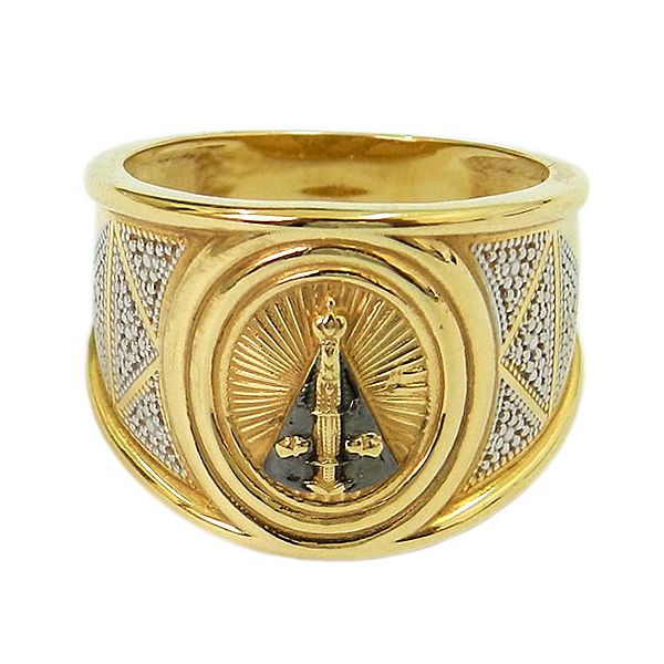 Anel N. Sra. Aparecida em Ouro Branco e Ouro Amarelo 