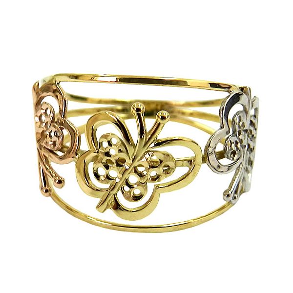Anel Borboleta em Ouro Branco, Amarelo e Rose 18K