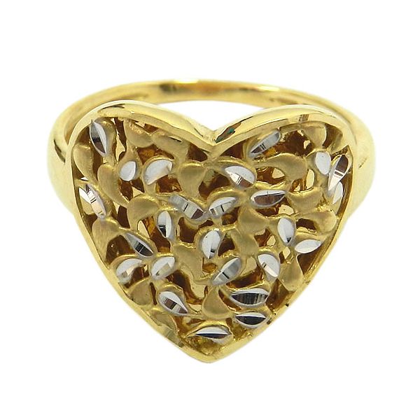 Anel de Coração Diamantado em Ouro Branco e Amarelo