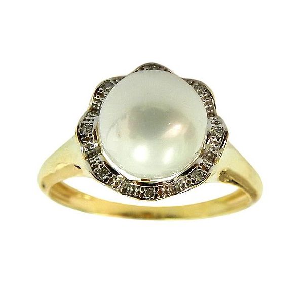 Anel Feminino de Ouro 18K com Pérola e Brilhantes Design Italiano