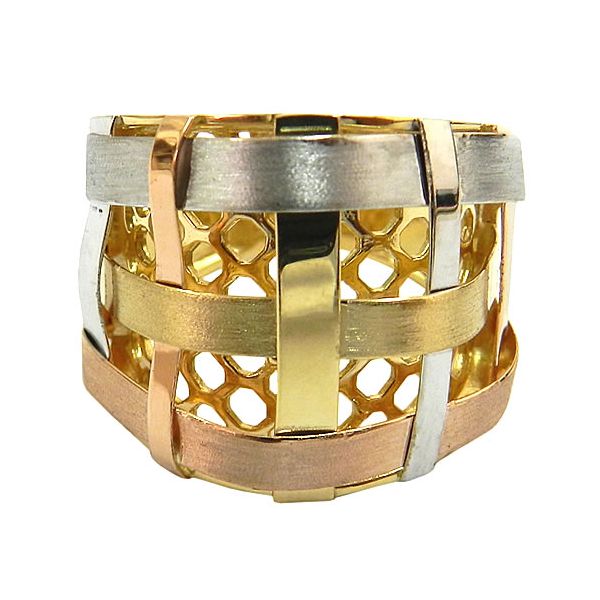Anel Feminino Largo em Ouro 18K 3 Tons