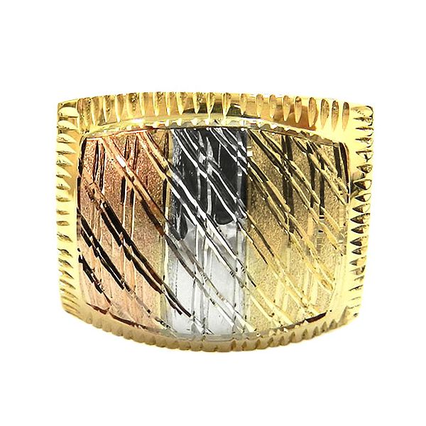 Anel Feminino Largo de Ouro 18K Tricolor