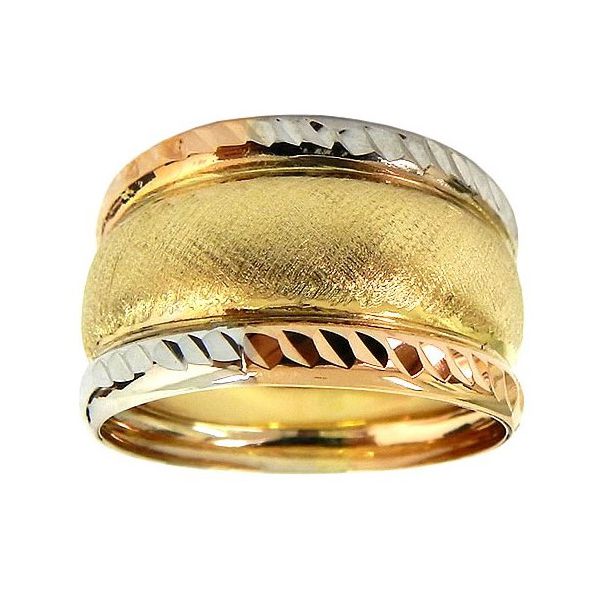 Anel Boleado em Ouro Branco, Amarelo e Rose 18K