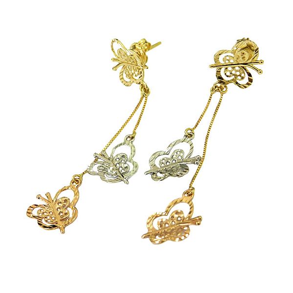 Brincos em Ouro 18K de Borboletas 3 Cores 3.7g 50mm