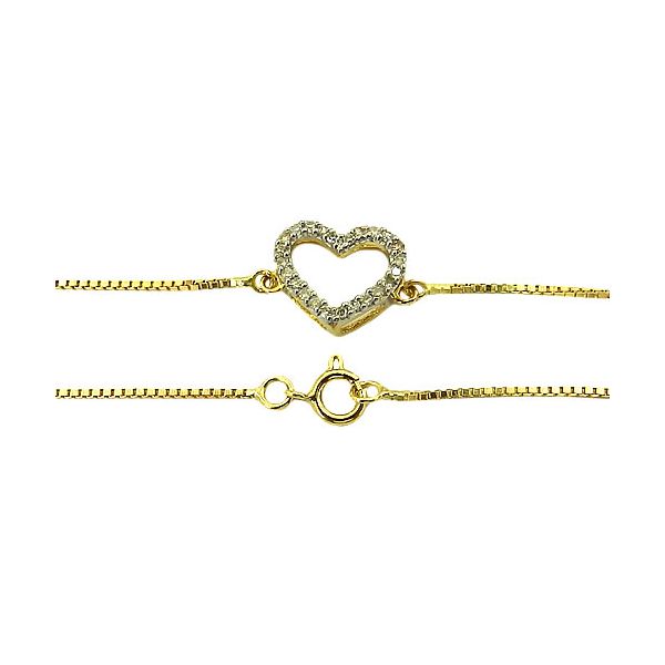 Pulseira de Coração em Ouro 18K cravejado Brilhantes