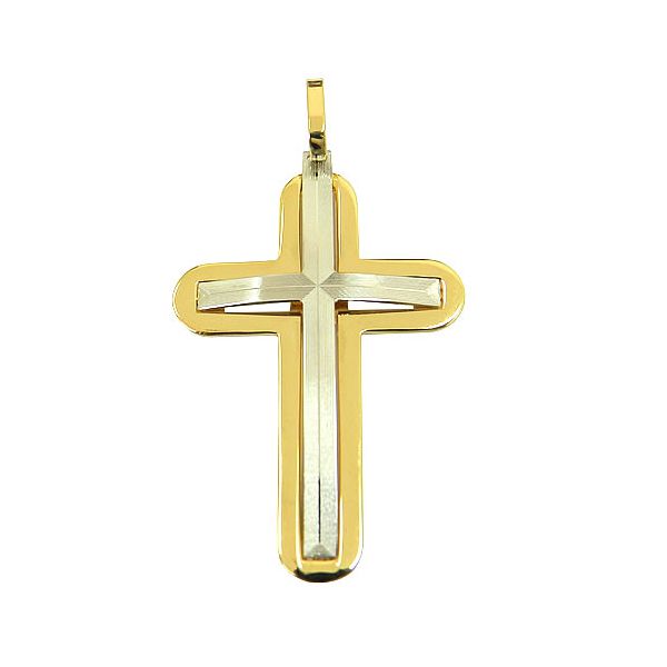 Pingente Crucifixo sem Cristo em Ouro Branco e Amarelo 18K
