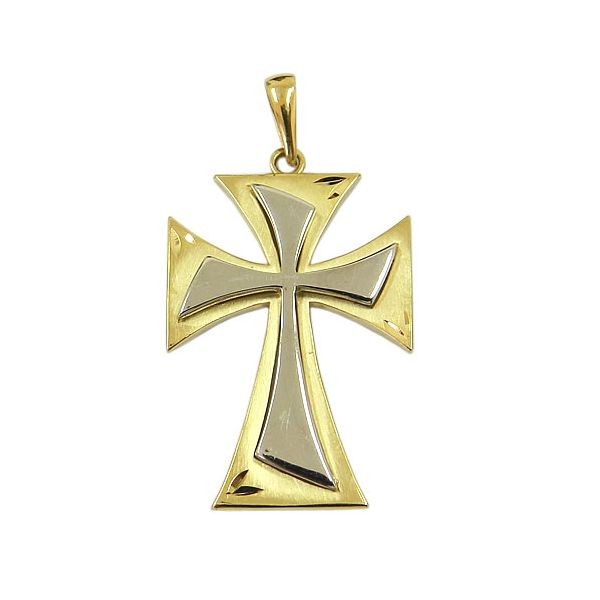 Crucifixo sem Cristo em Ouro Branco e Ouro Amarelo 