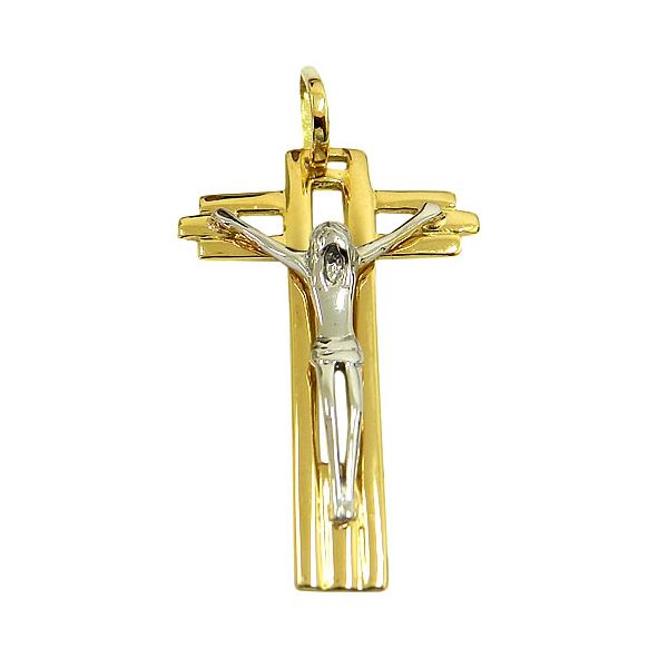 Crucifixo de Ouro Amarelo com Cristo em Ouro Branco