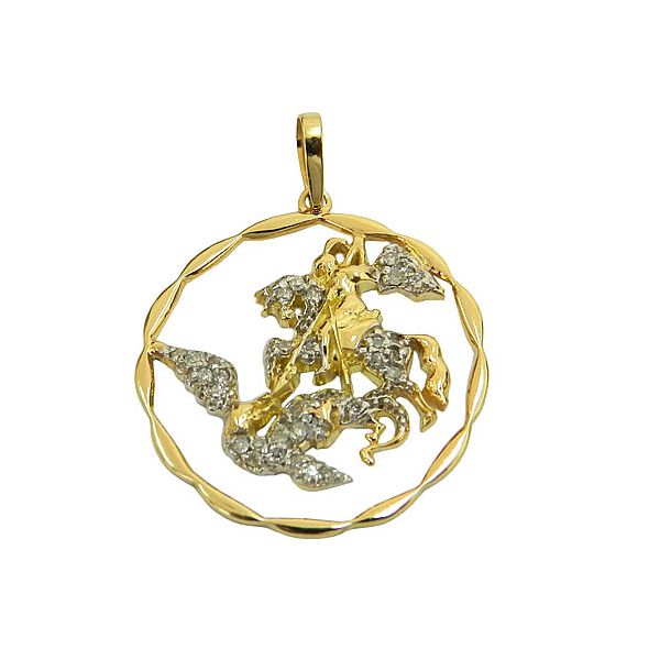 Pingente São Jorge em Ouro 18K com Brilhantes