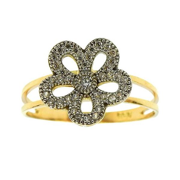 Anel Flor de Ouro 18K Cravejado com Zircônia