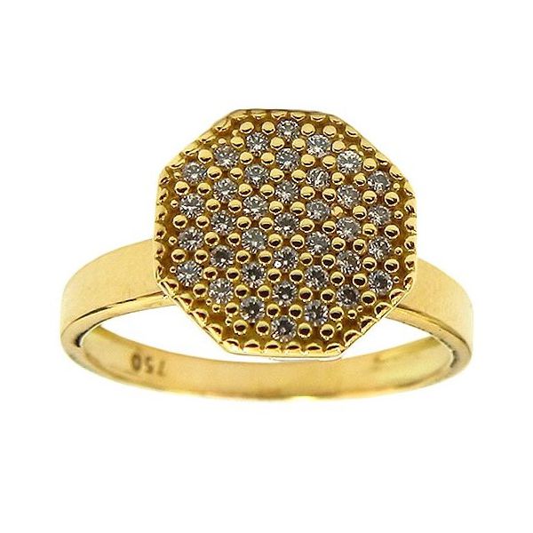 Lindo Anel Chuveiro Sextavado de Ouro 18K com Zircônia