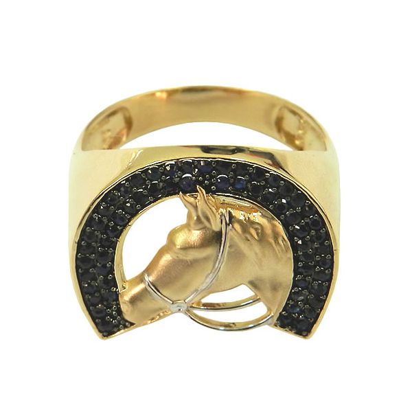 Anel de Cavalo em Ouro 18K com Safiras Azuis