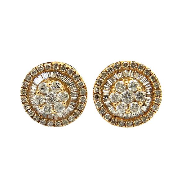 Brincos em Ouro 18K Pizza Brilhantes Pavê 3.5g 11.0mm