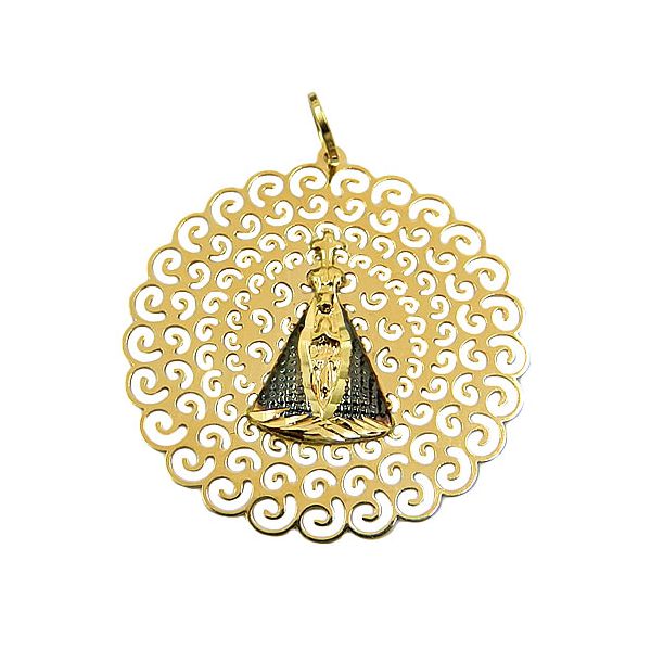 Pingente Mandala de Nossa Sra Aparecida em Ouro 18K 