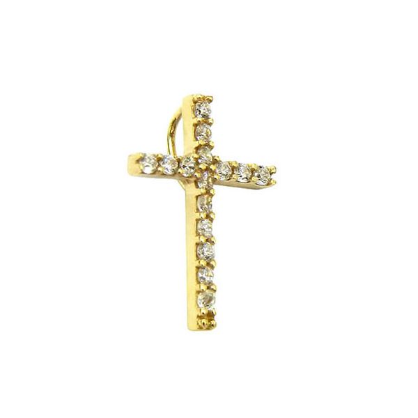 Pingente Cruz Pequena em Ouro 18K cravejada com Zircônias 