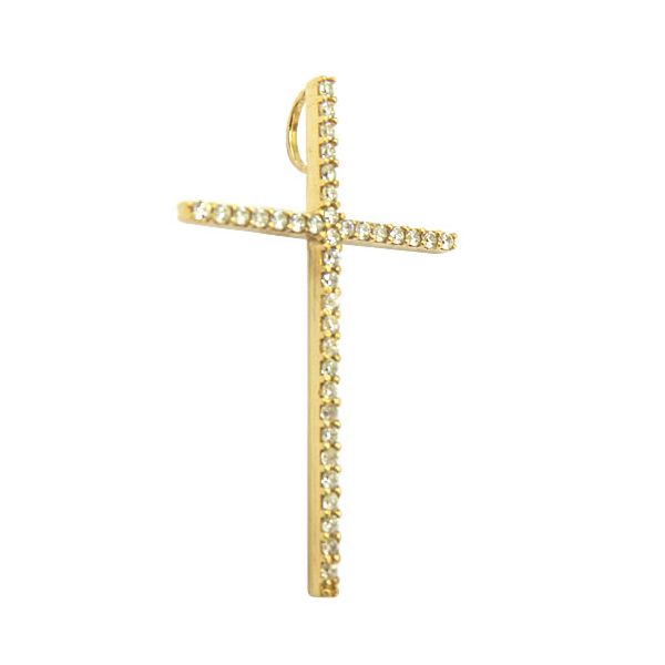 Pingente Cruz de Ouro 18K cravejada com Zircônias 35.0mm