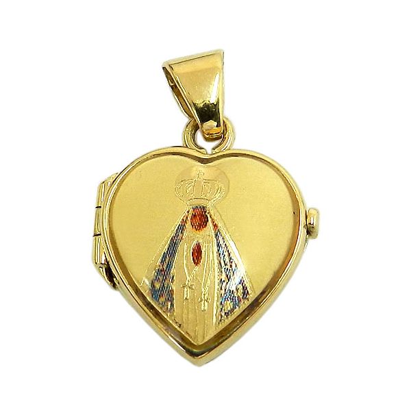 Relicário Grade em Ouro 18K Coração de N. Sra. Aparecida 