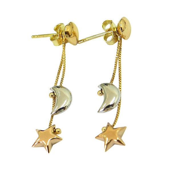 Brinco de Coração, Lua e Estrela em Ouro 18K 
