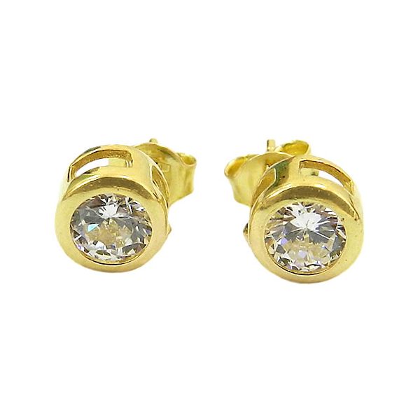 Brinco Solitário Redondo de Ouro 18K com Zircônia