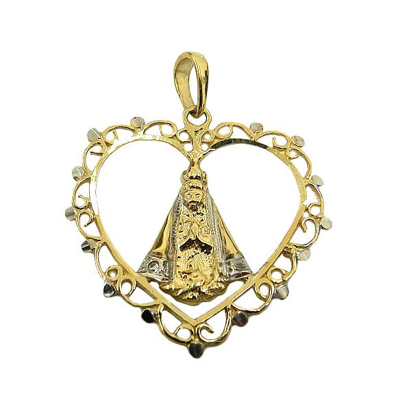 Pingente de Coração Nossa Senhora Aparecida Ouro 18K