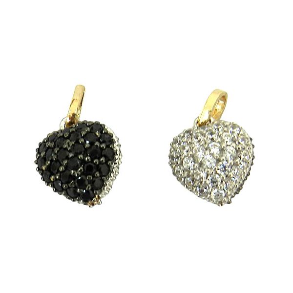 Lindo Pingente Dupla Face Coração em Ouro 18K com Zircônia
