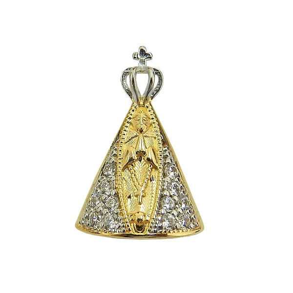Pingente N. Sra. Aparecida de Ouro 18K Manto de Zircônia