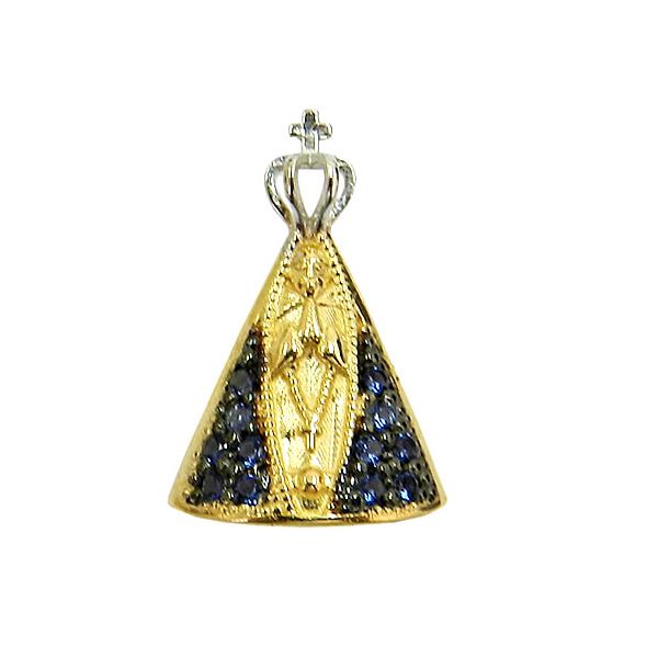Nossa Senhora Aparecida em Ouro 18K com Manto de Zircônia Azul