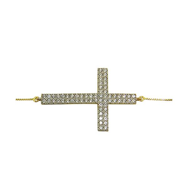 Pulseira de Cruz em Ouro 18k cravejada com Zircônias 