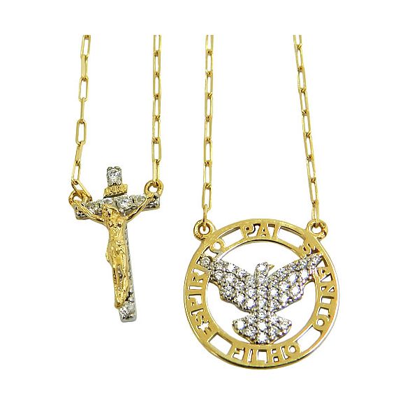 Escapulário Santíssima Trindade de Ouro 18K com Zircônias