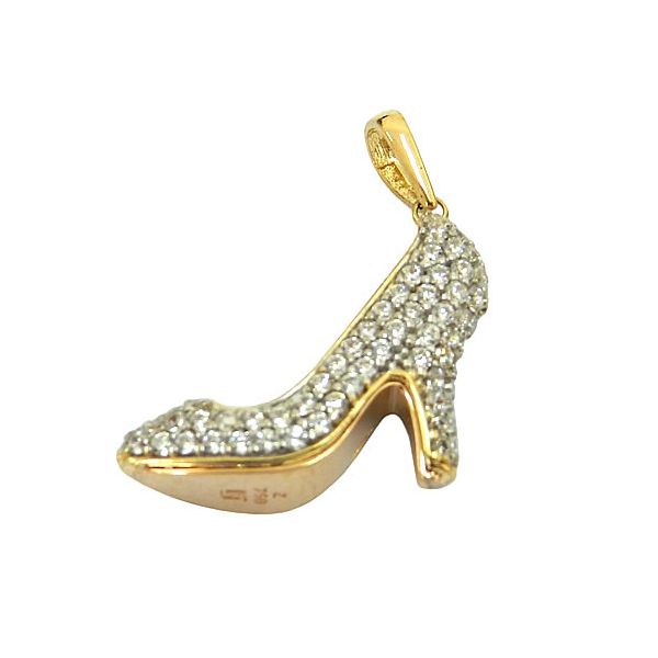 Pingente de Sapato Alto em Ouro 18K cravejado com Zircônia