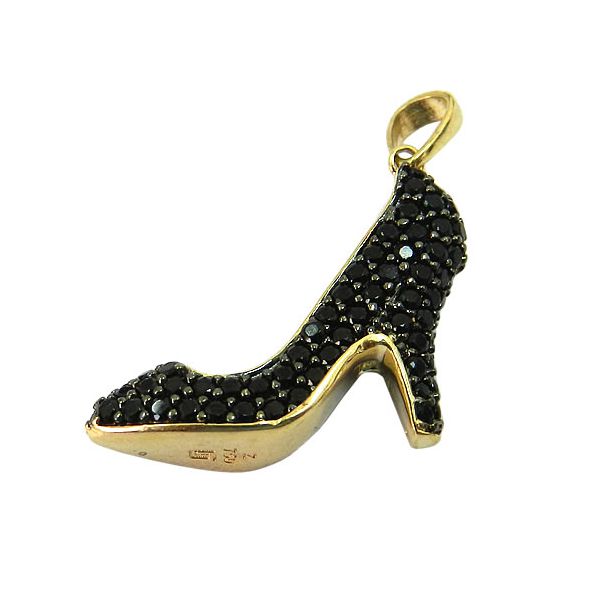 Pingente Sapato de Salto Alto em Ouro 18K com Zircônia Negras