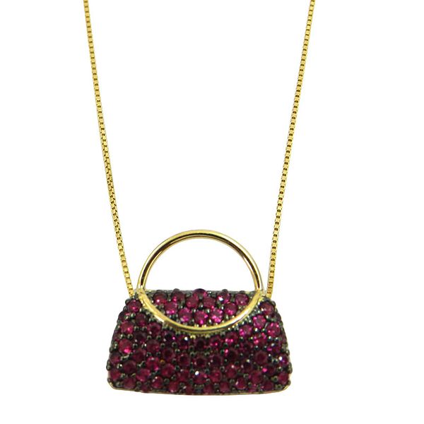 Gargantilha Bolsa em Ouro 18K cravejada com Rubis Sintéticos