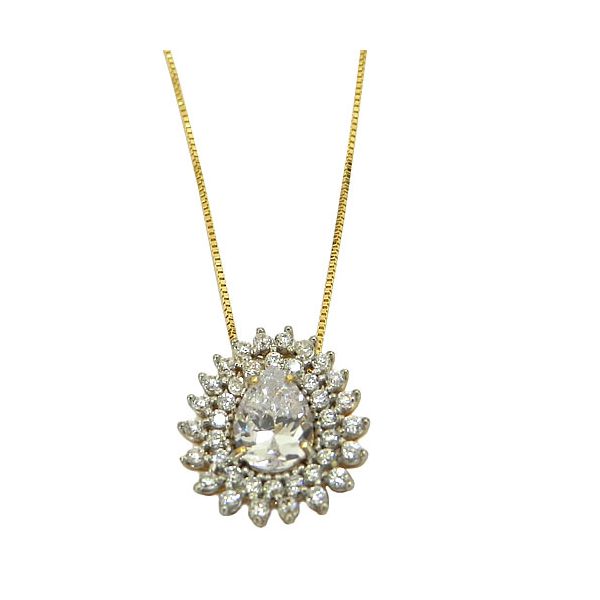 Gargantilha com Pingente Gota de Ouro 18k cravejada com Zircônia