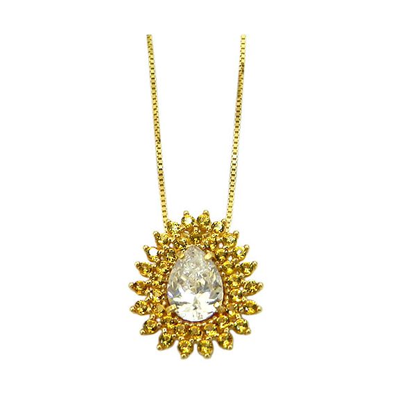 Gargantilha Veneziana de Ouro 18K com Pingente de Zircônias